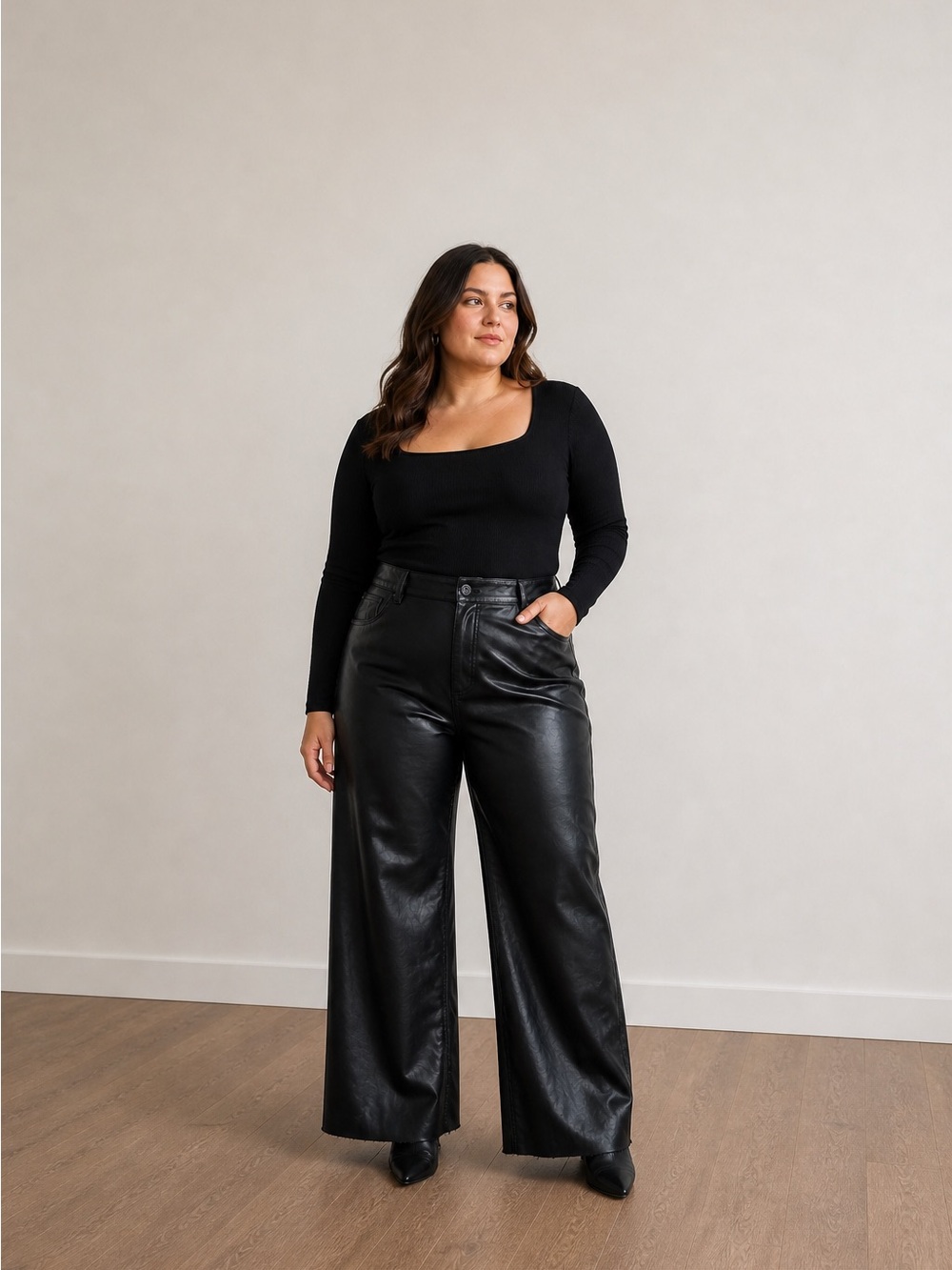Kut From The Kloth Meg Wide Leg Faux Leather Pants 14W NWT Black High Rise Edgy